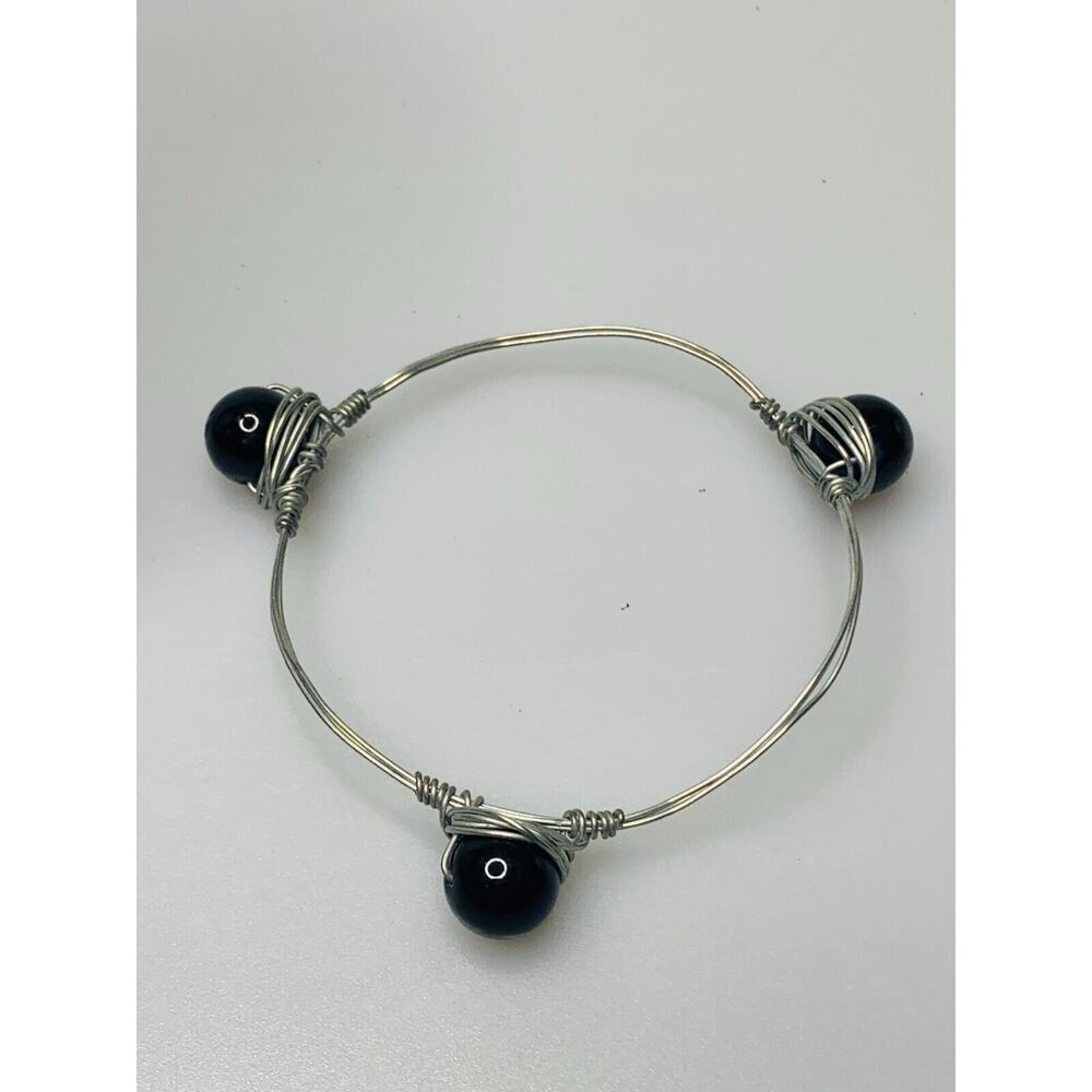 Wire Wrapped Bracelet with Black Beads